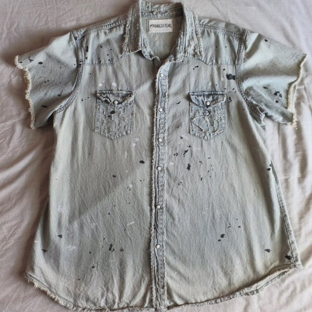 MAGNOLIA PEARL Marfa DENIM RAILROAD STRIPE Workshirt Top Shirt Blouse NWT *RARE* - Picture 8 of 9
